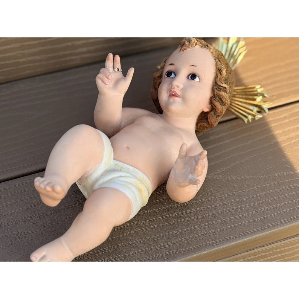 Vintage Olot Spain Baby Jesus Statue 11" 28cm Glass Eyes Wood Pulp Catholic
